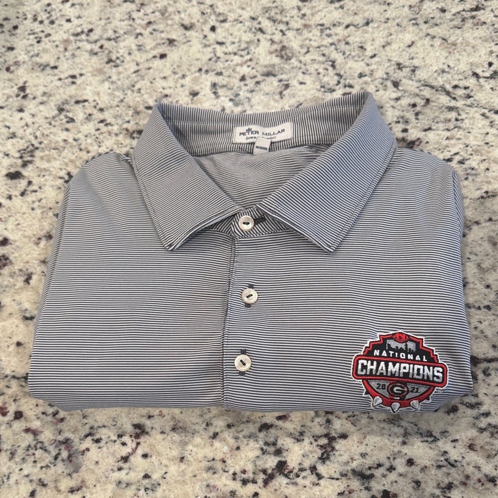 Peter Millar summer comfort UGA Champion Men's Polo Shirt - Gray Striped